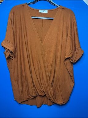 Zenana Outfitters | Rust Brown Surplice V-Neck Dolman Top | Size 2X